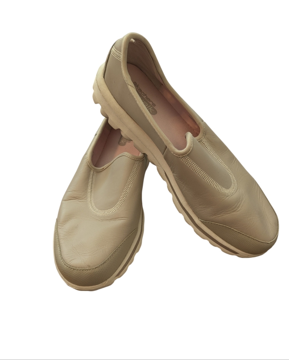Skechers Women's Slip-On GOwalk Casual Flats in Beige - 11 Wide